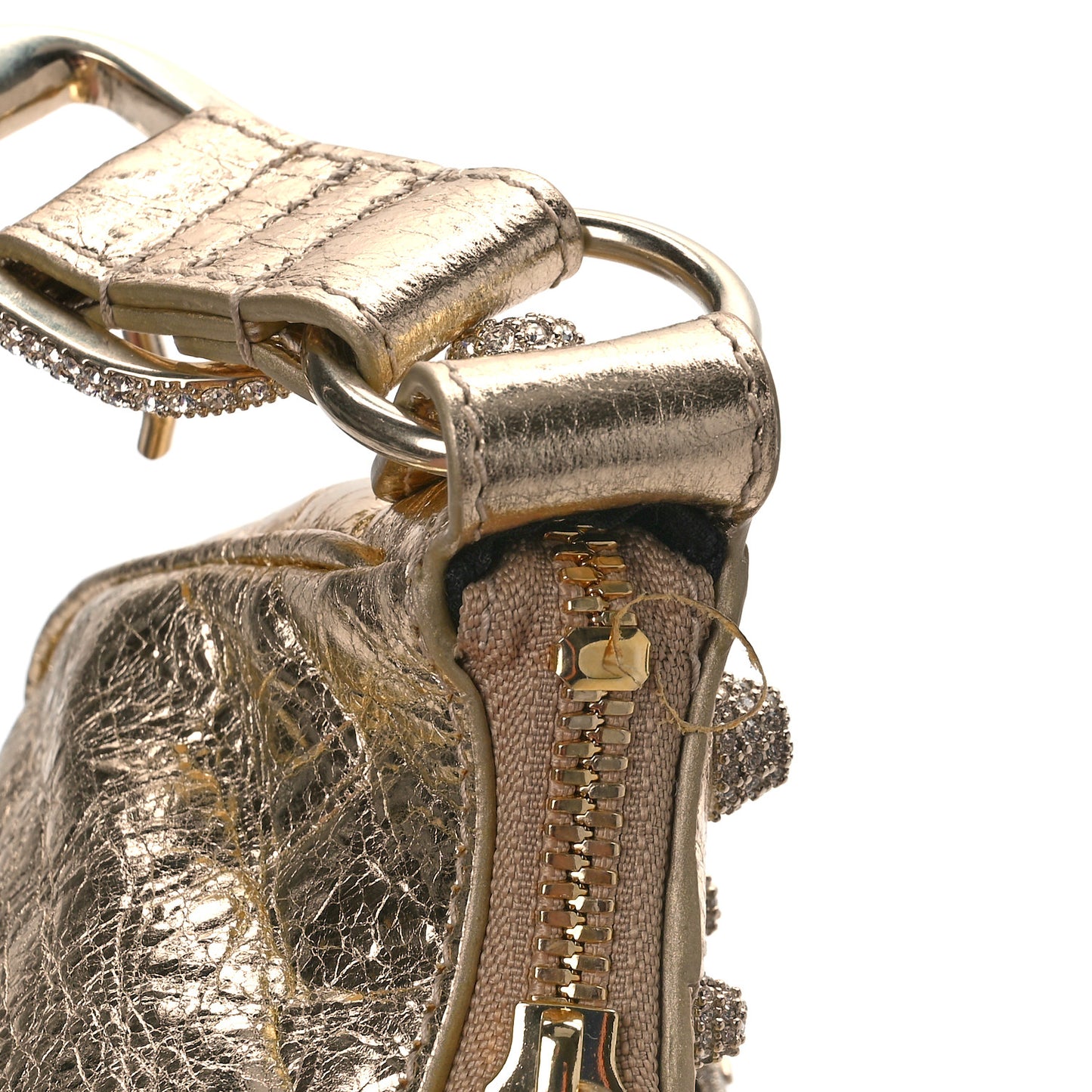 Metallic Agneau Arena Crystal Le Cagole Shoulder Bag XS Light Gold