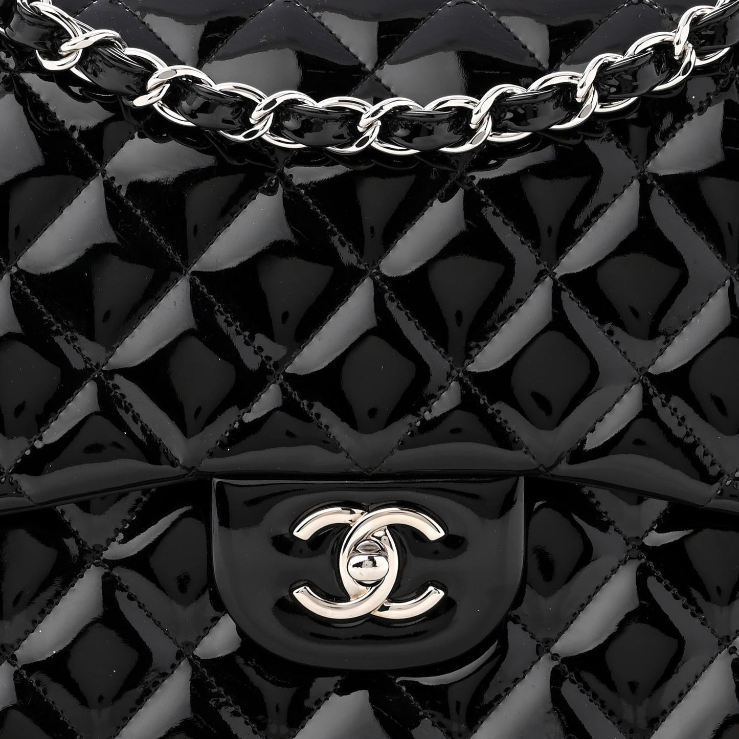 Patent Quilted Jumbo Double Flap Black