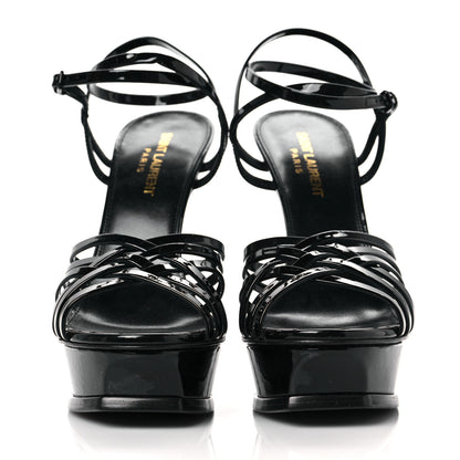 Saint Laurent Patent Platform Criss Cross Sandals 37.5 Black 2 of 7
