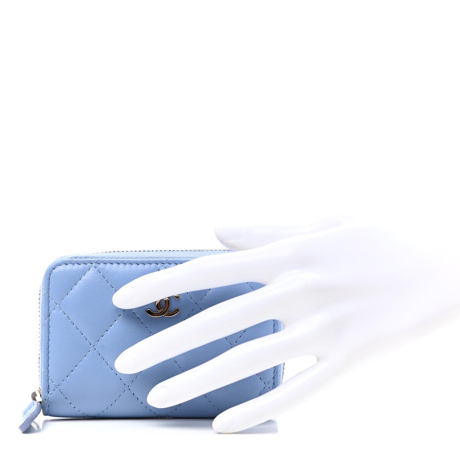 Chanel Lambskin Quilted Zip Around Coin Purse Wallet Light Blue 2 of 7