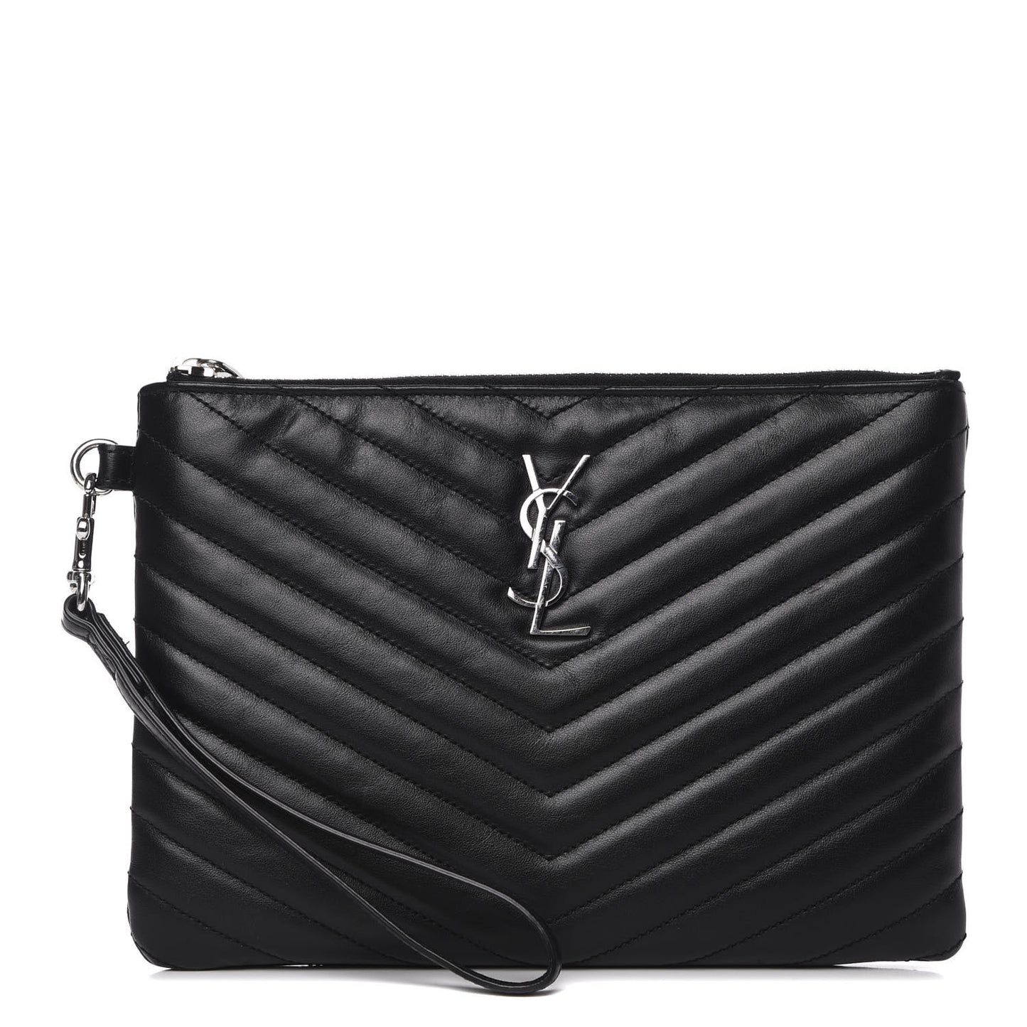 Calfskin Matelasse Chevron Monogram A5 Wristlet Black