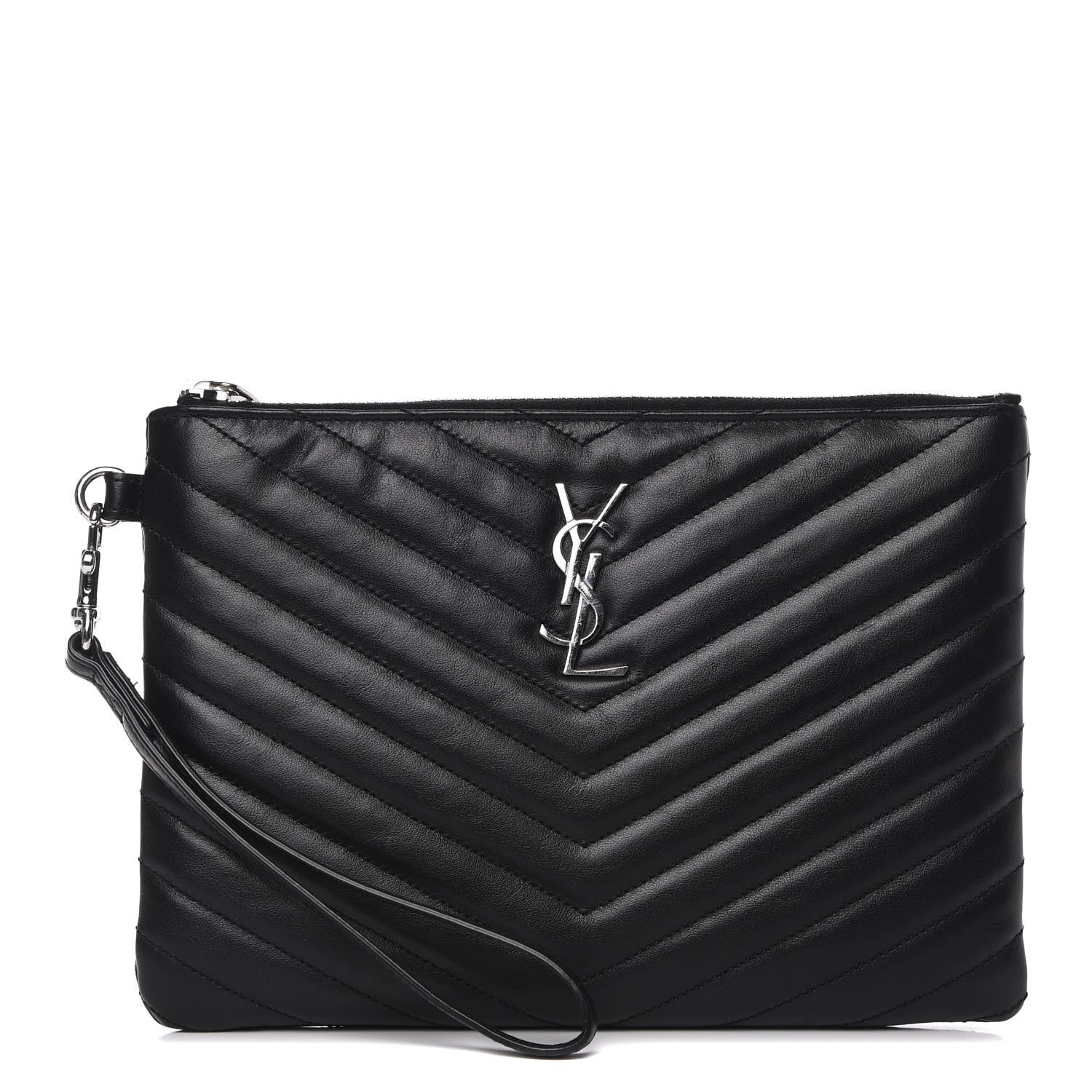 Saint Laurent Calfskin Matelasse Chevron Monogram A5 Wristlet Black 1 of 9