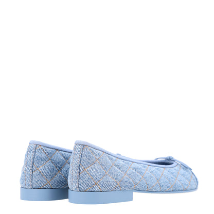 Chanel Denim Quilted CC Cap Toe Ballerina Flats 38 Light Blue 5 of 9