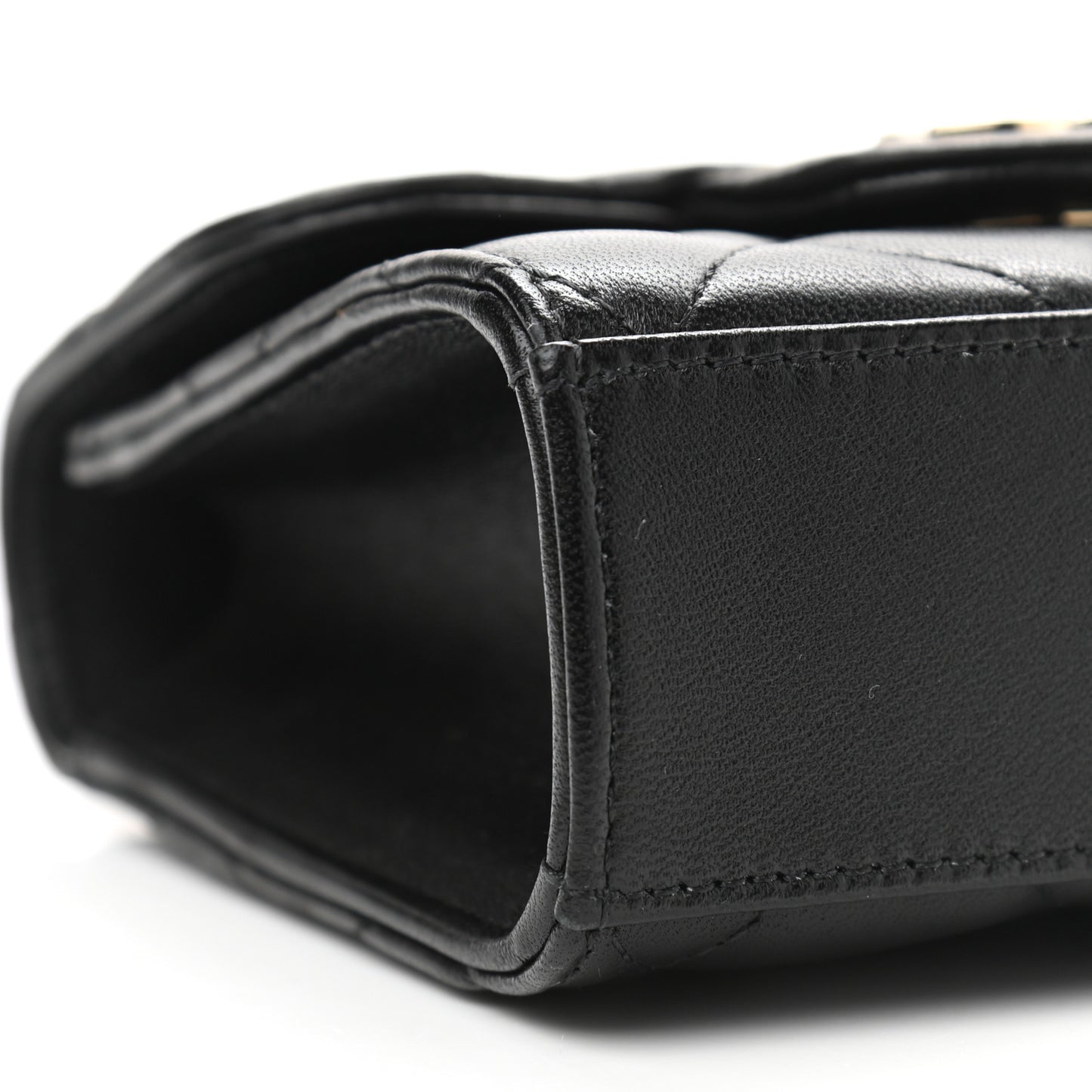 Lambskin Quilted Top Handle Flap Clutch With Chain Black