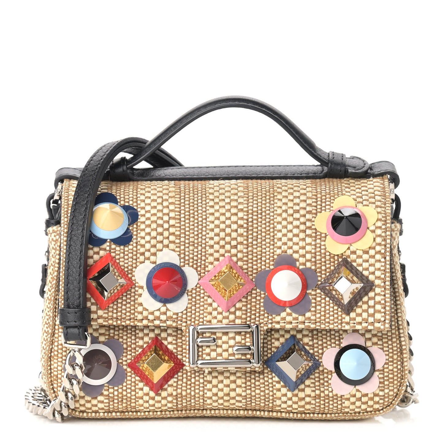 Paglia Vitello Dolce Paillettes Flowerland Studded Striped Micro Double Baguette Natural Multicolor
