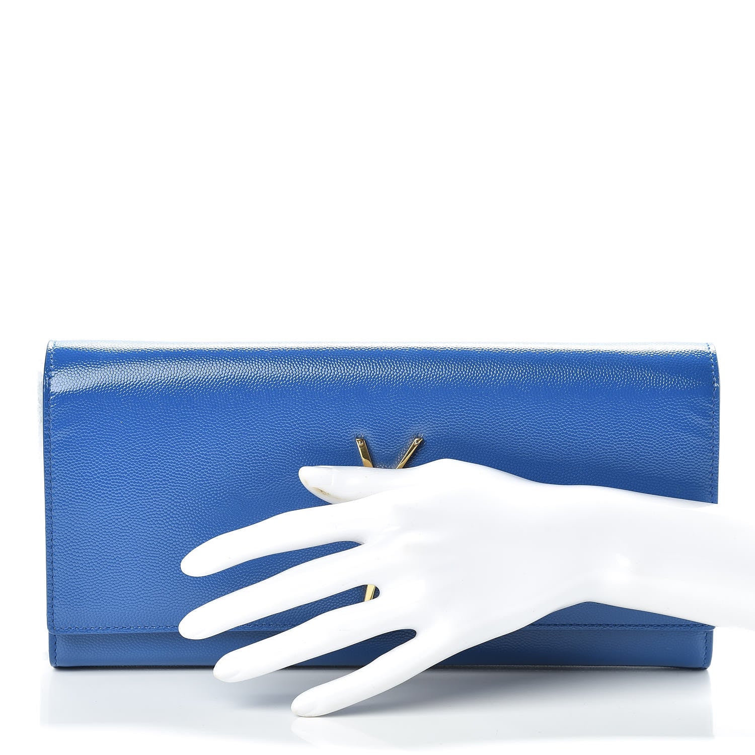 Saint Laurent Patent Grain De Poudre Classic Monogram Cassandre Clutch Blue 2 of 10