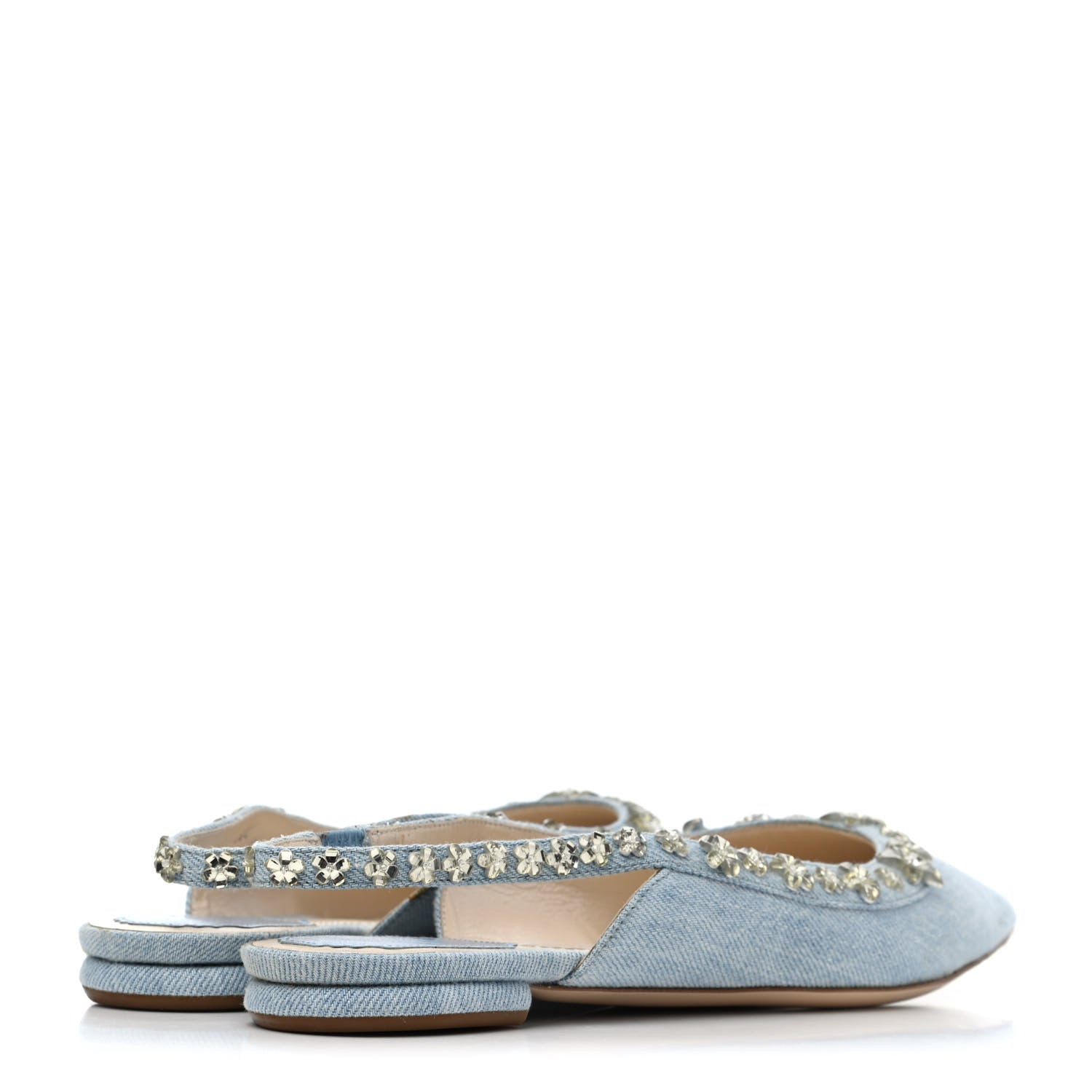 Christian Dior Denim Crystal Garland Flat Slingback 39.5 Celeste 3 of 4
