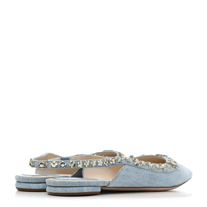 Christian Dior Denim Crystal Garland Flat Slingback 39.5 Celeste 3 of 4