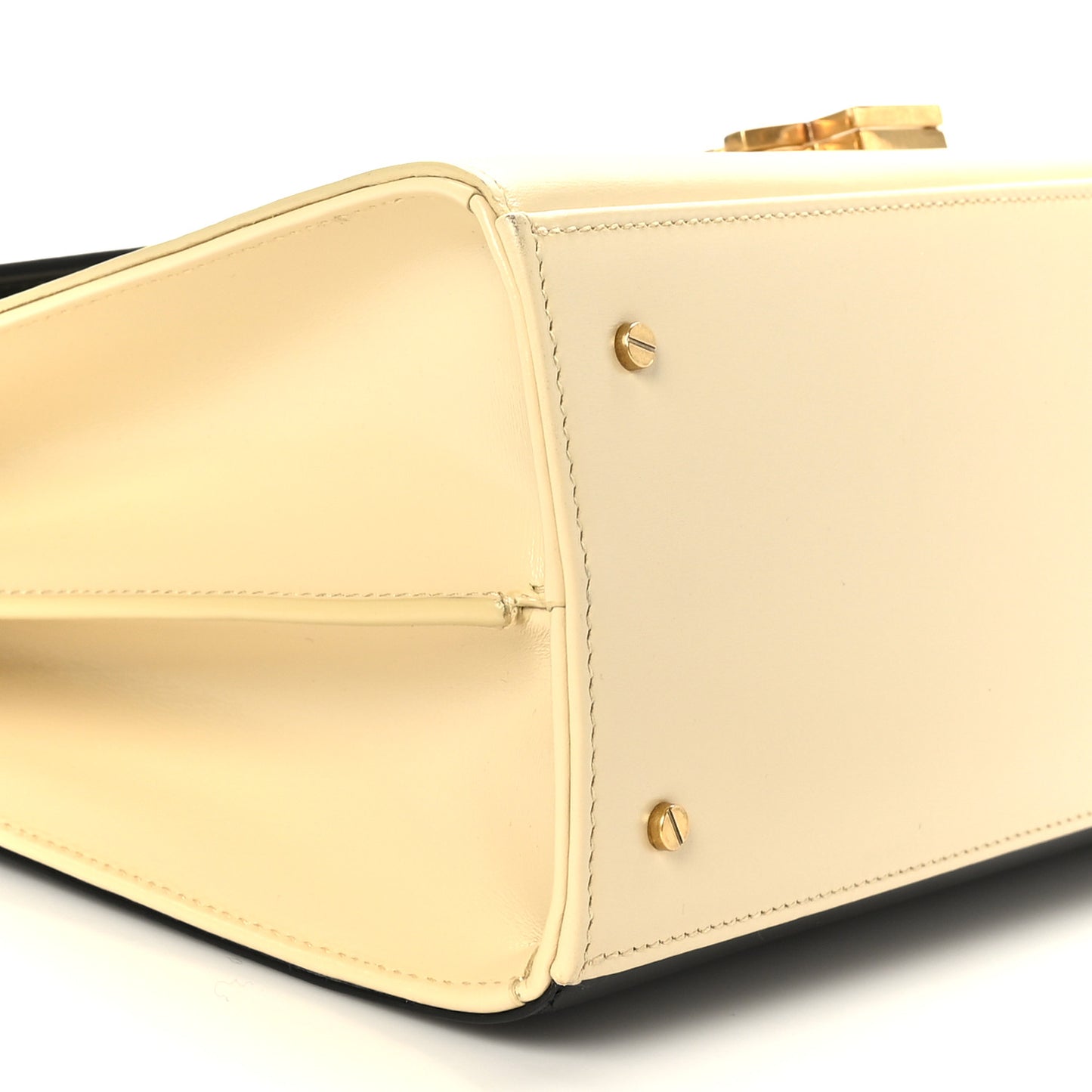 Smooth Shiny Calfskin Medium Classic Monogram Cassandra Top Handle Black Crema Soft