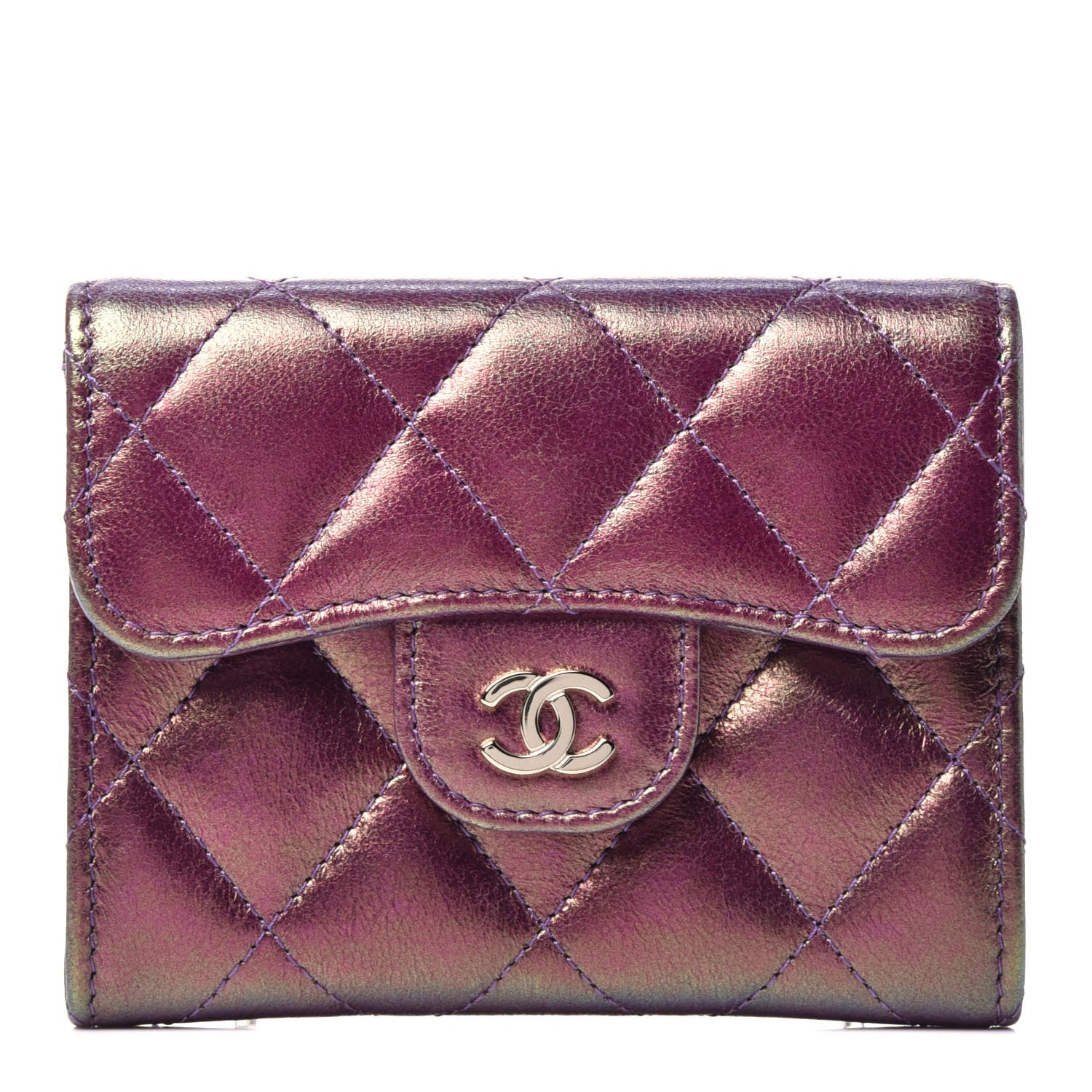 Chanel Iridescent Lambskin Quilted Flap Card Holder Purple 1 of 7