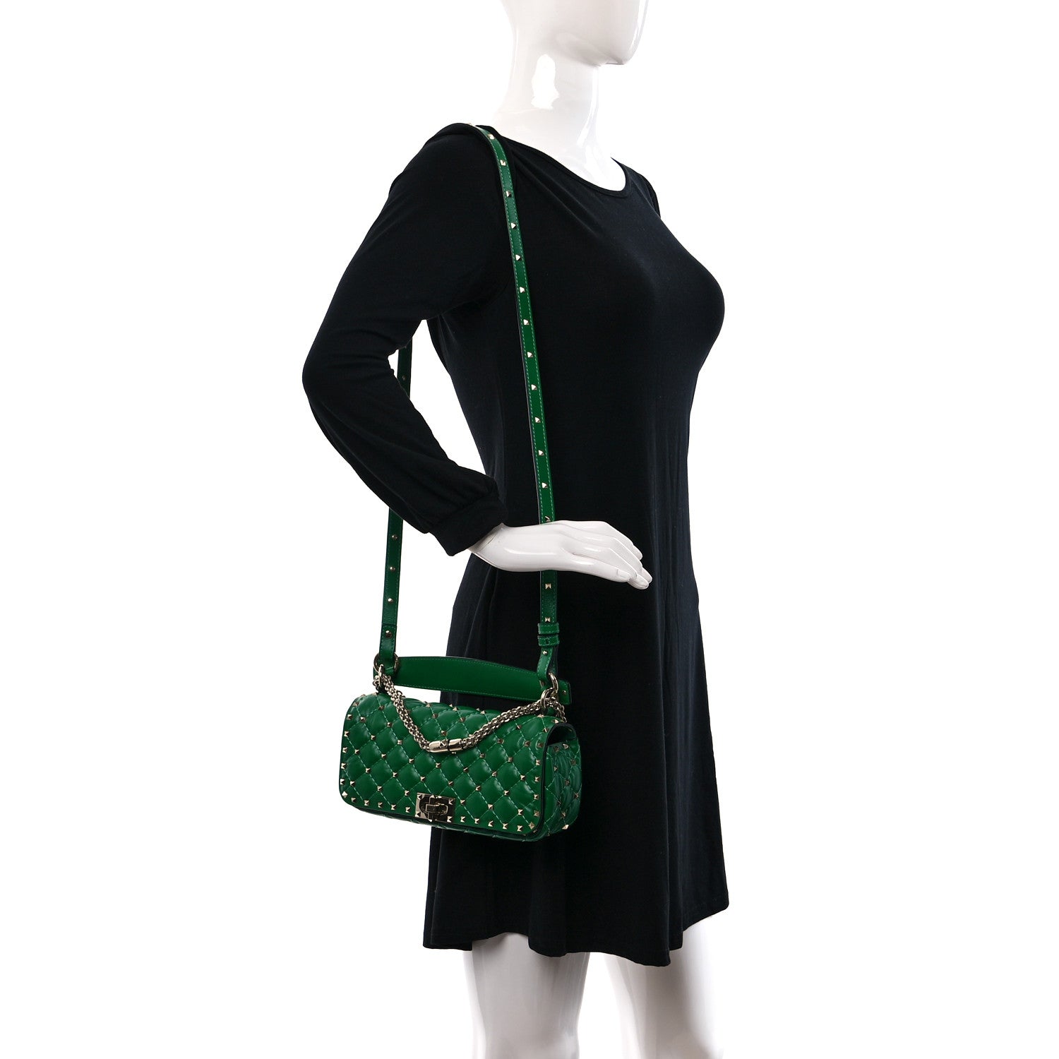 Valentino Garavani Calfskin Rockstud Spike Convertible Shoulder Bag Gea Green 2 of 13