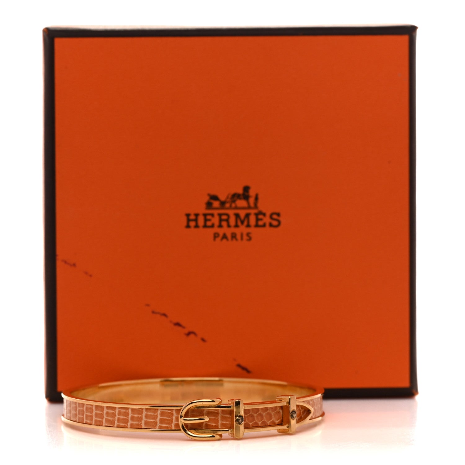 Hermes Lizard Narrow Belt Buckle Bangle Bracelet Sesame 6 of 6