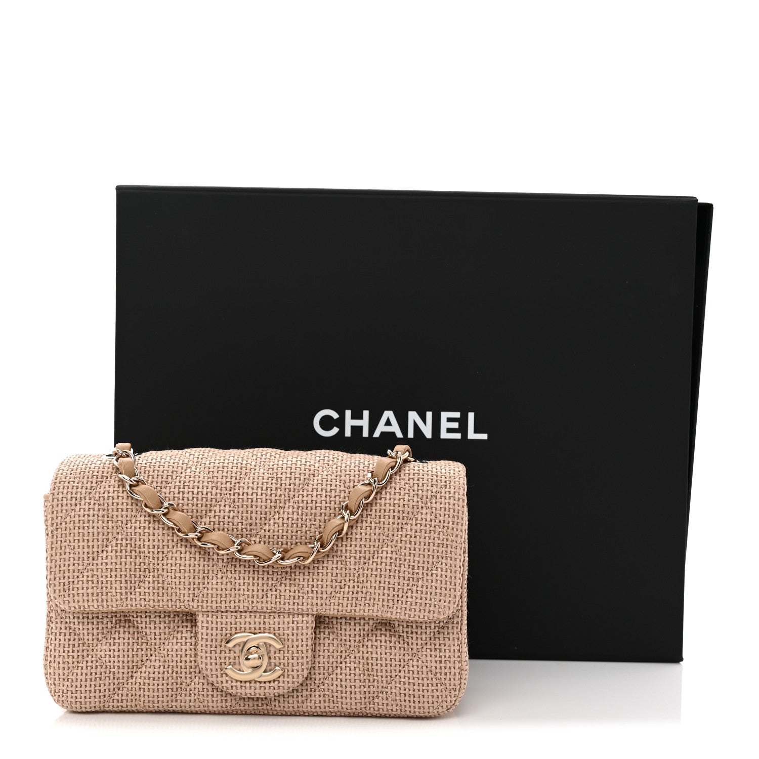 Chanel Braided Raffia Quilted Mini Rectangular Flap Dark Beige