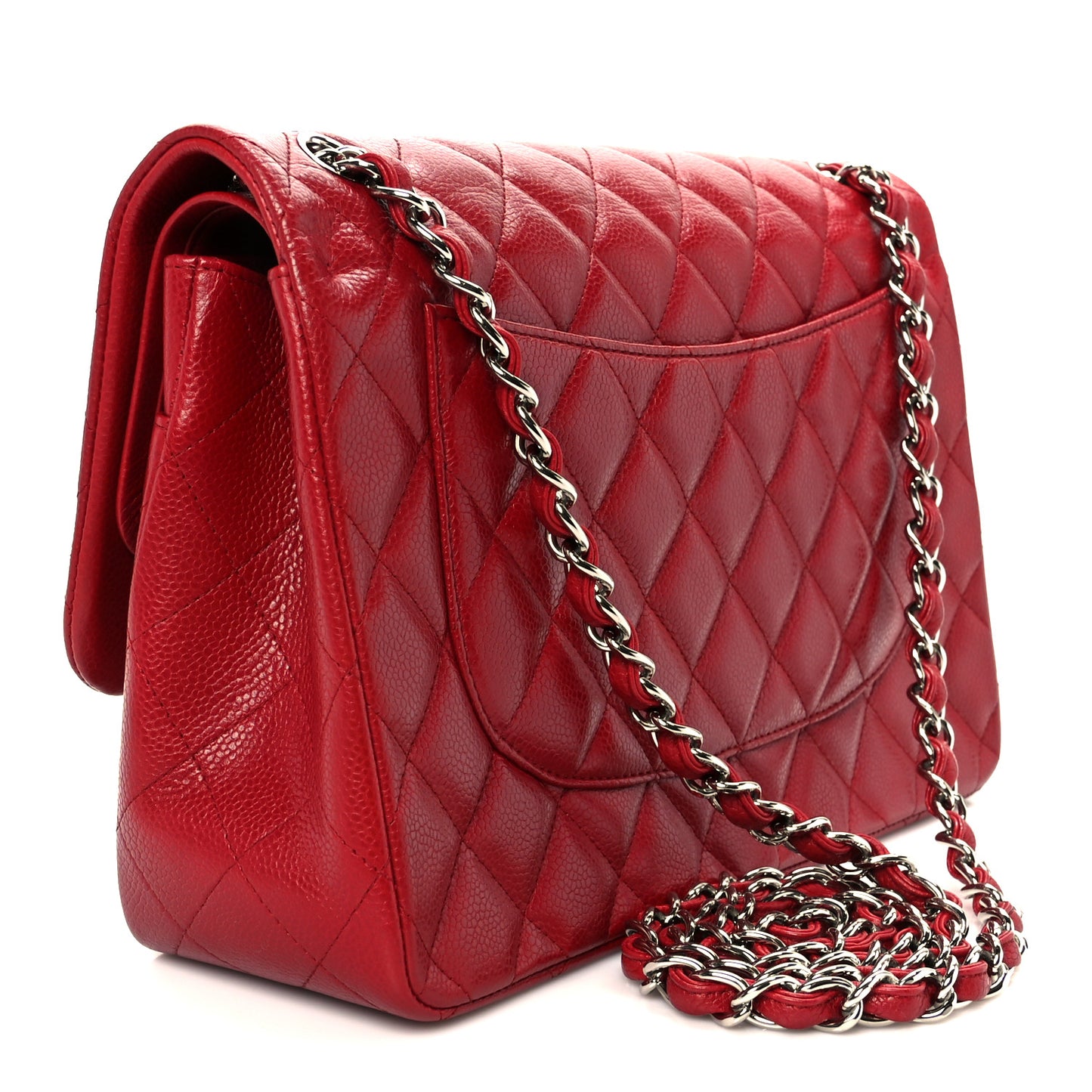 Caviar Quilted Jumbo Double Flap Red