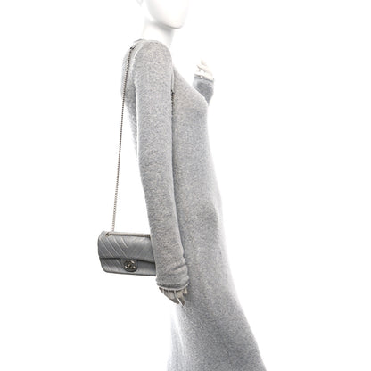 Chanel Metallic Lambskin Chevron Quilted Mini Rectangular Flap Silver 2 of 11
