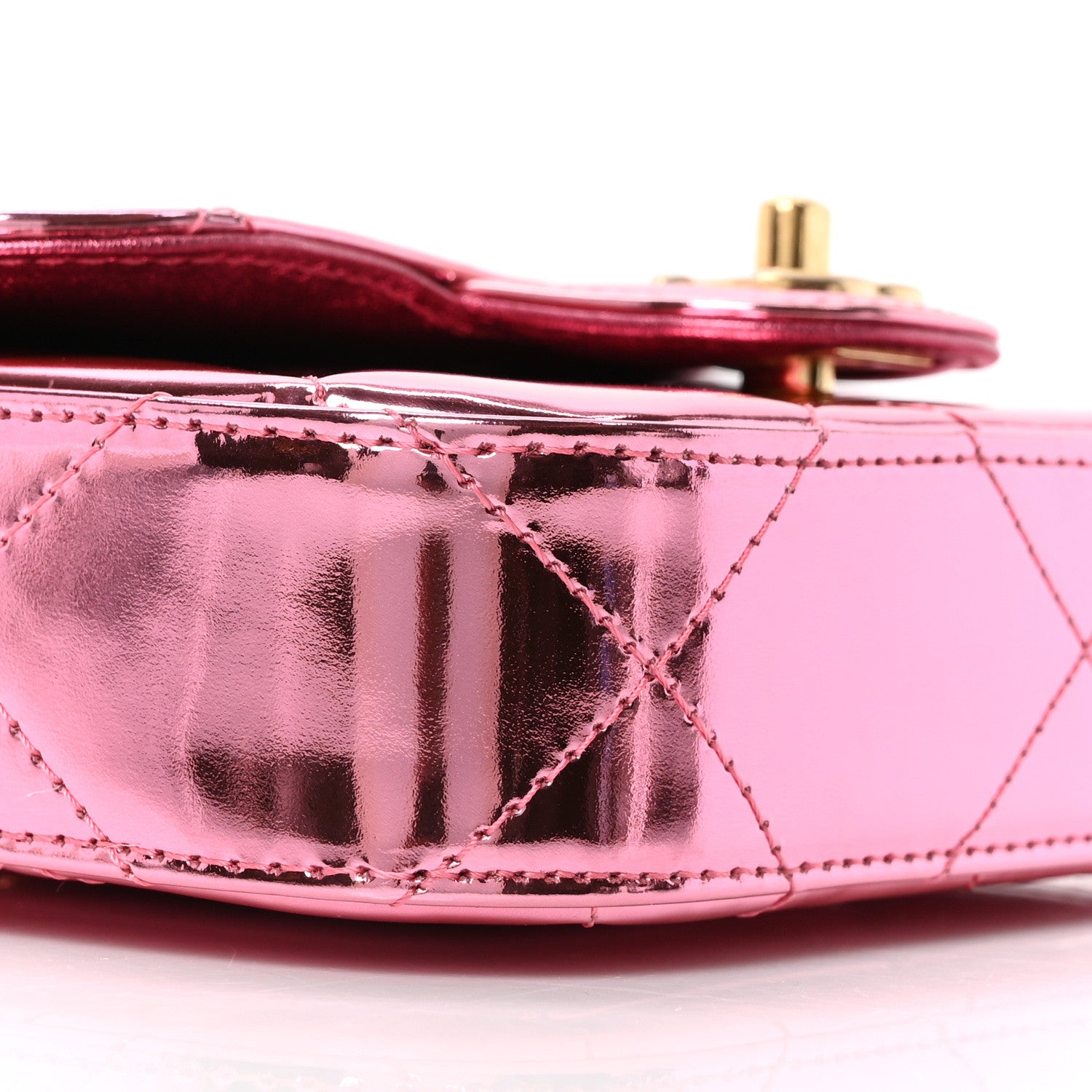 Chanel Mirror Metallic Calfskin Quilted Mini Top Handle Flap Pink 9 of 11