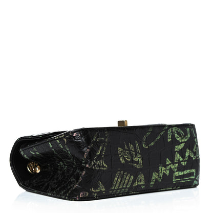 Chanel Calfskin Crocodile Embossed Graffiti 2.55 Mini Cocodile Reissue Flap Black Pink 7 of 17