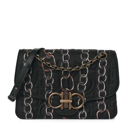 Salvatore Ferragamo Silk Twill Quilted Print Gancini Flap Bag Black 1 of 7