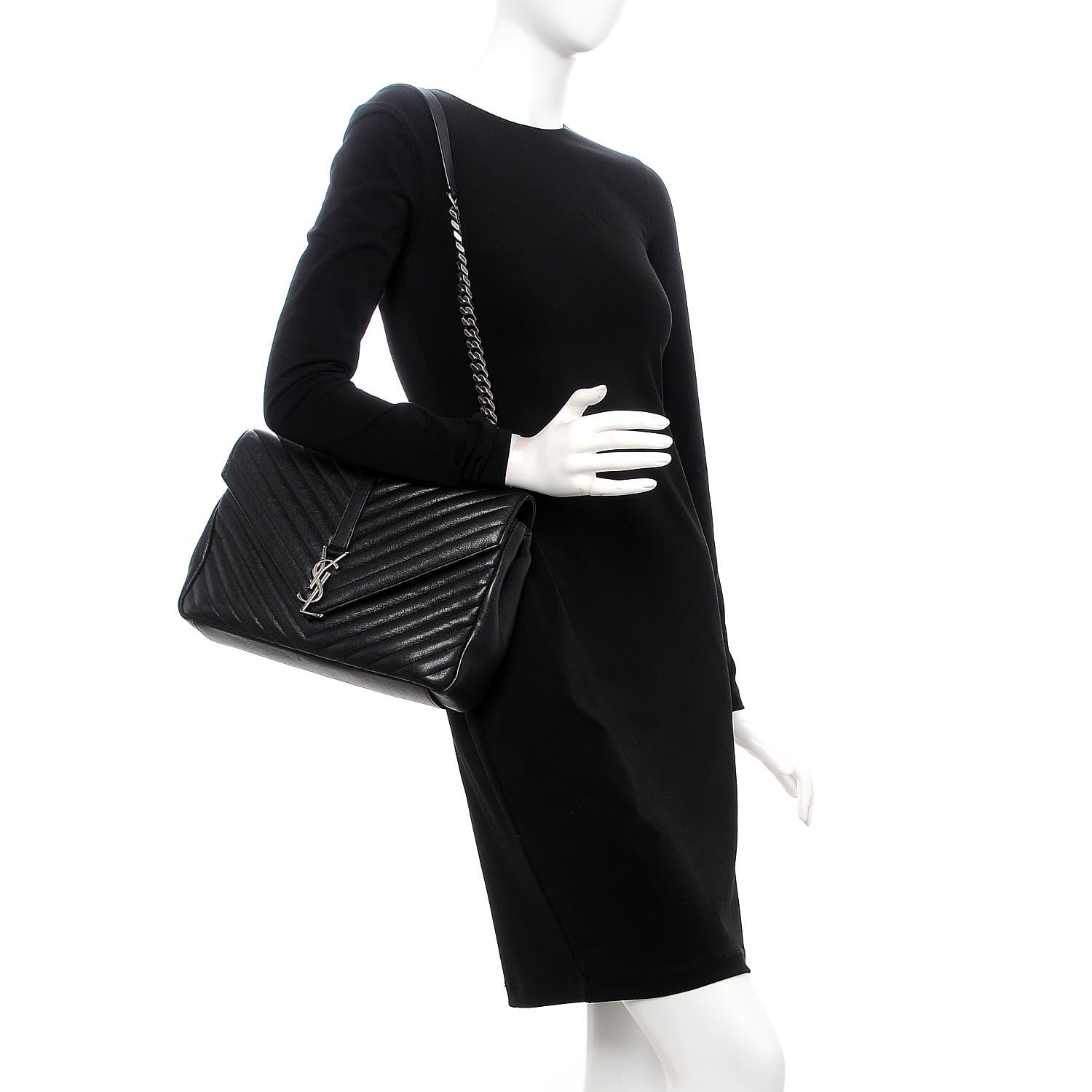 Saint Laurent Sheepskin Matelasse Chevron Monogram Large College Satchel Black 2 of 11