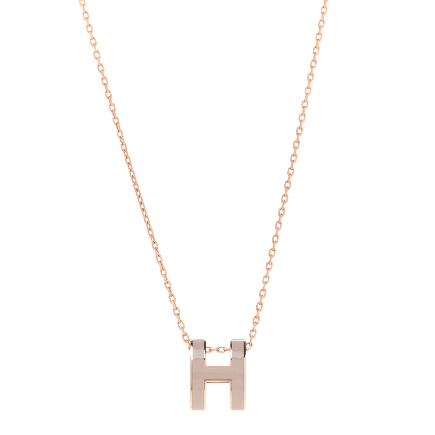 Hermes Lacquered Rose Gold Pop H Pendant Necklace Marron Glace 1 of 7