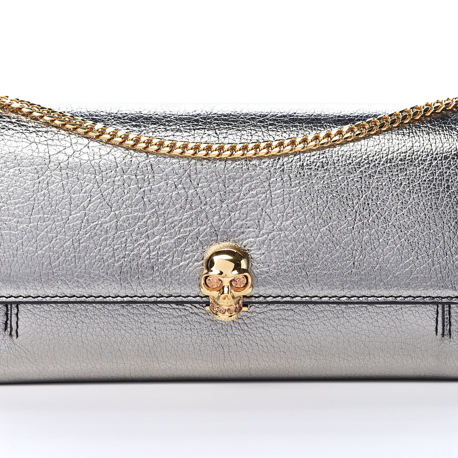Alexander McQueen Metallic Calfskin Skull Wallet on Chain Silver 6 of 8