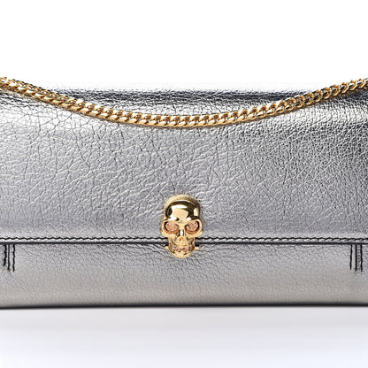 Alexander McQueen Metallic Calfskin Skull Wallet on Chain Silver 6 of 8