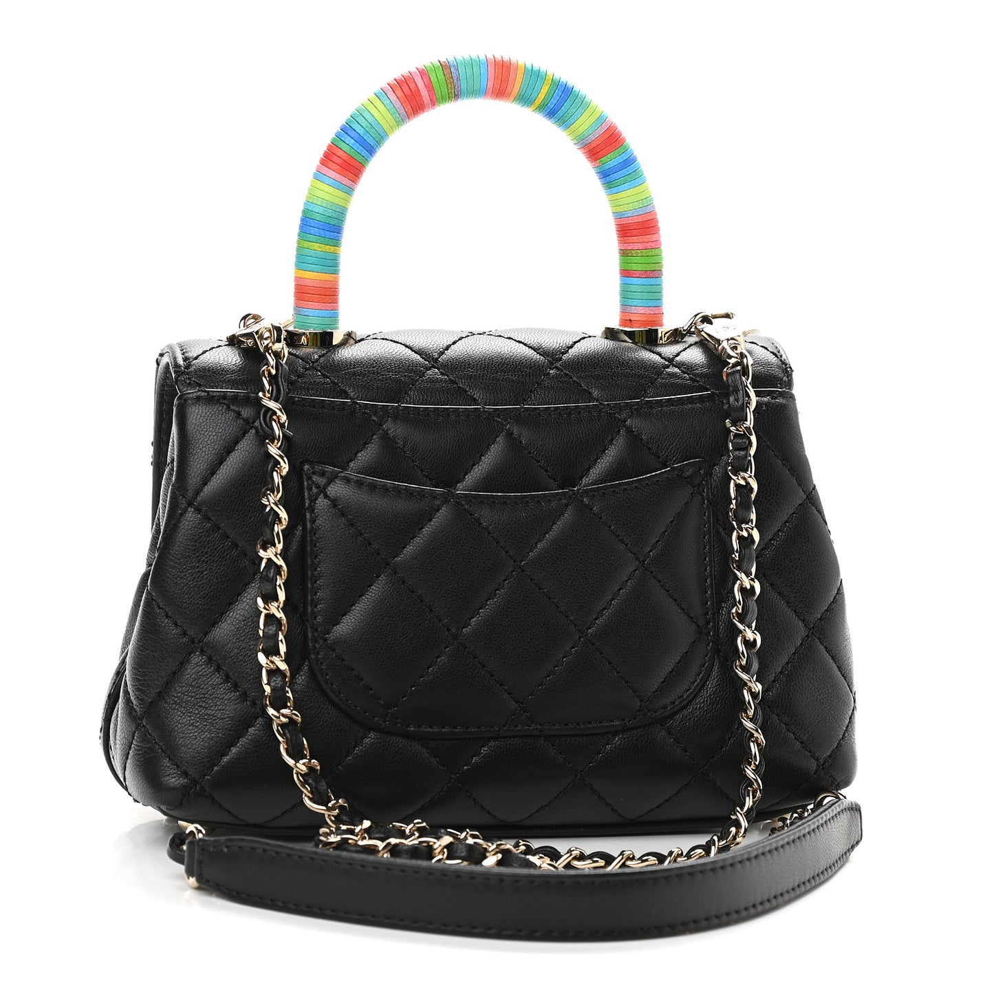 Goatskin Quilted Rainbow Extra Mini Coco Handle Flap Black