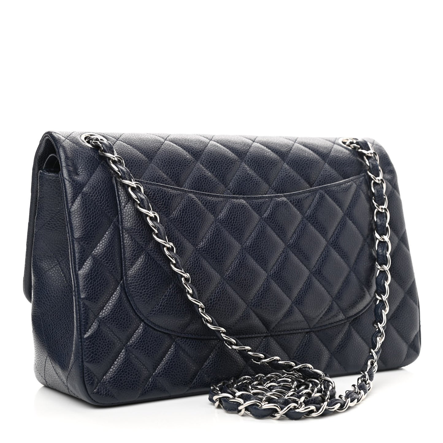 Caviar Quilted Jumbo Double Flap Navy Blue