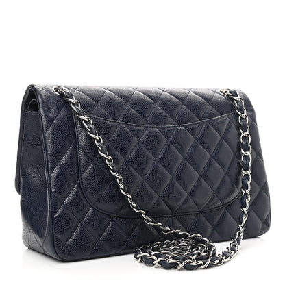 Chanel Caviar Quilted Jumbo Double Flap Navy Blue 3 of 10