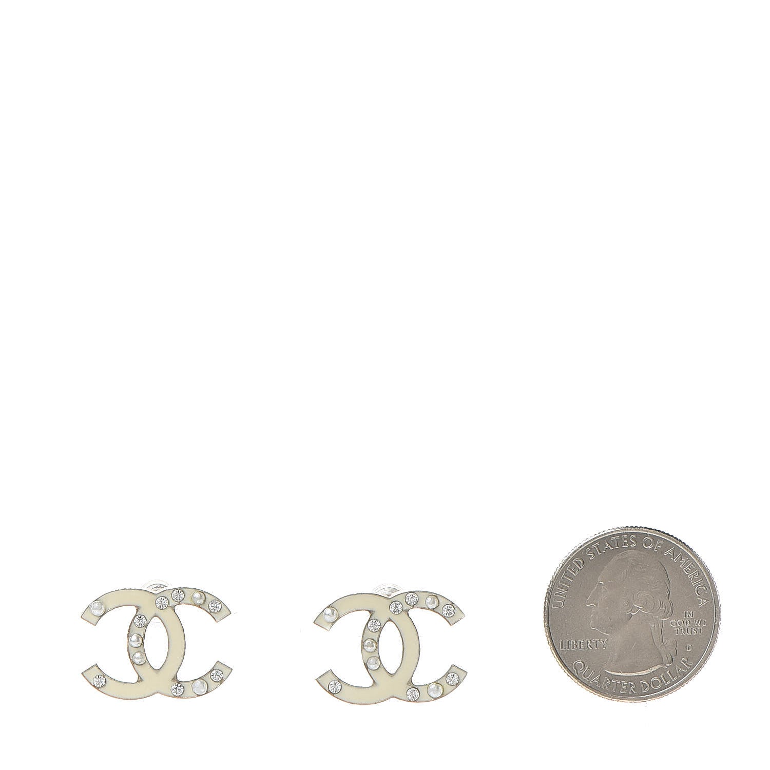 Chanel Enamel Pearl Crystal CC Earrings White 2 of 8