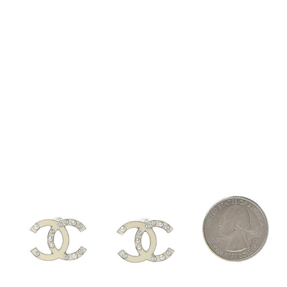 Chanel Enamel Pearl Crystal CC Earrings White 2 of 8