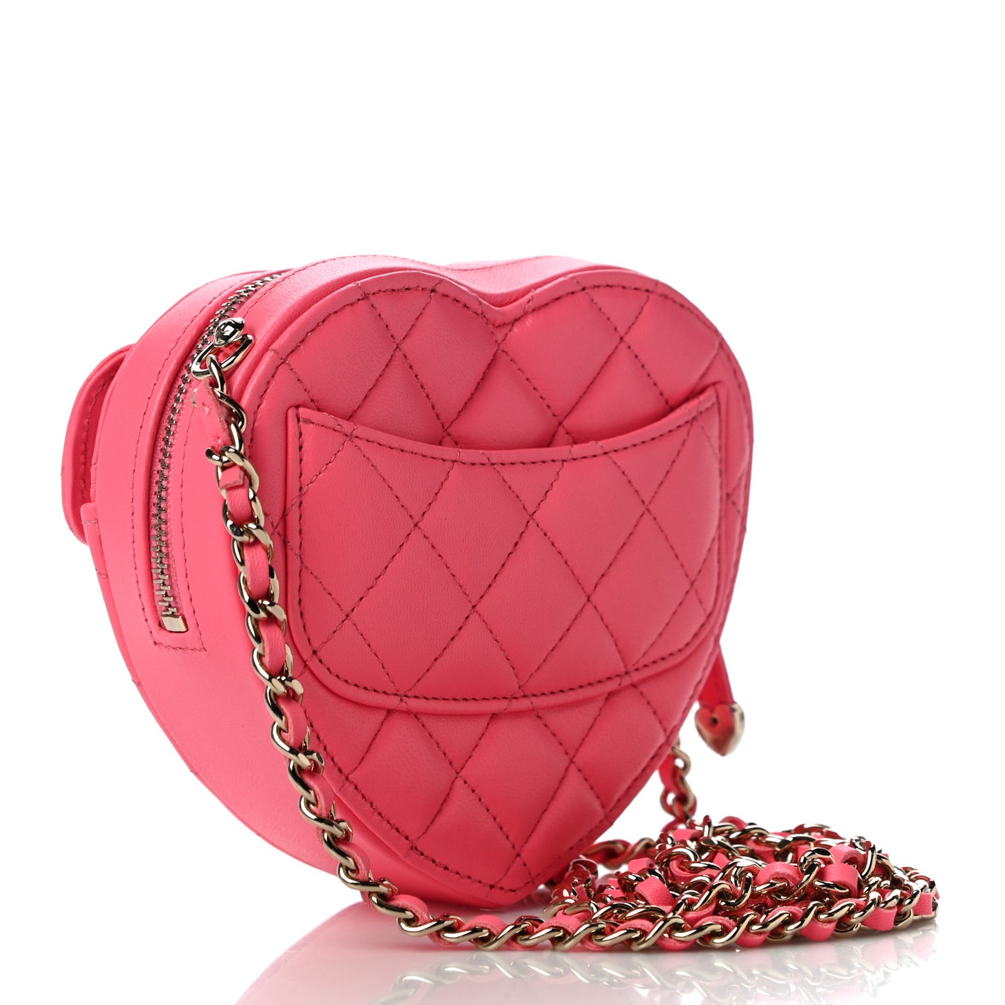 Lambskin Quilted CC In Love Heart Clutch With Chain Pink