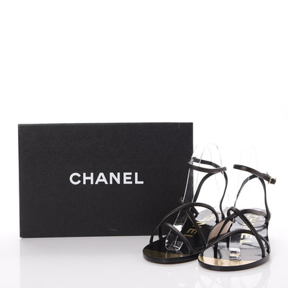 Chanel Lambskin Wedge Sandals 38 Black 10 of 10