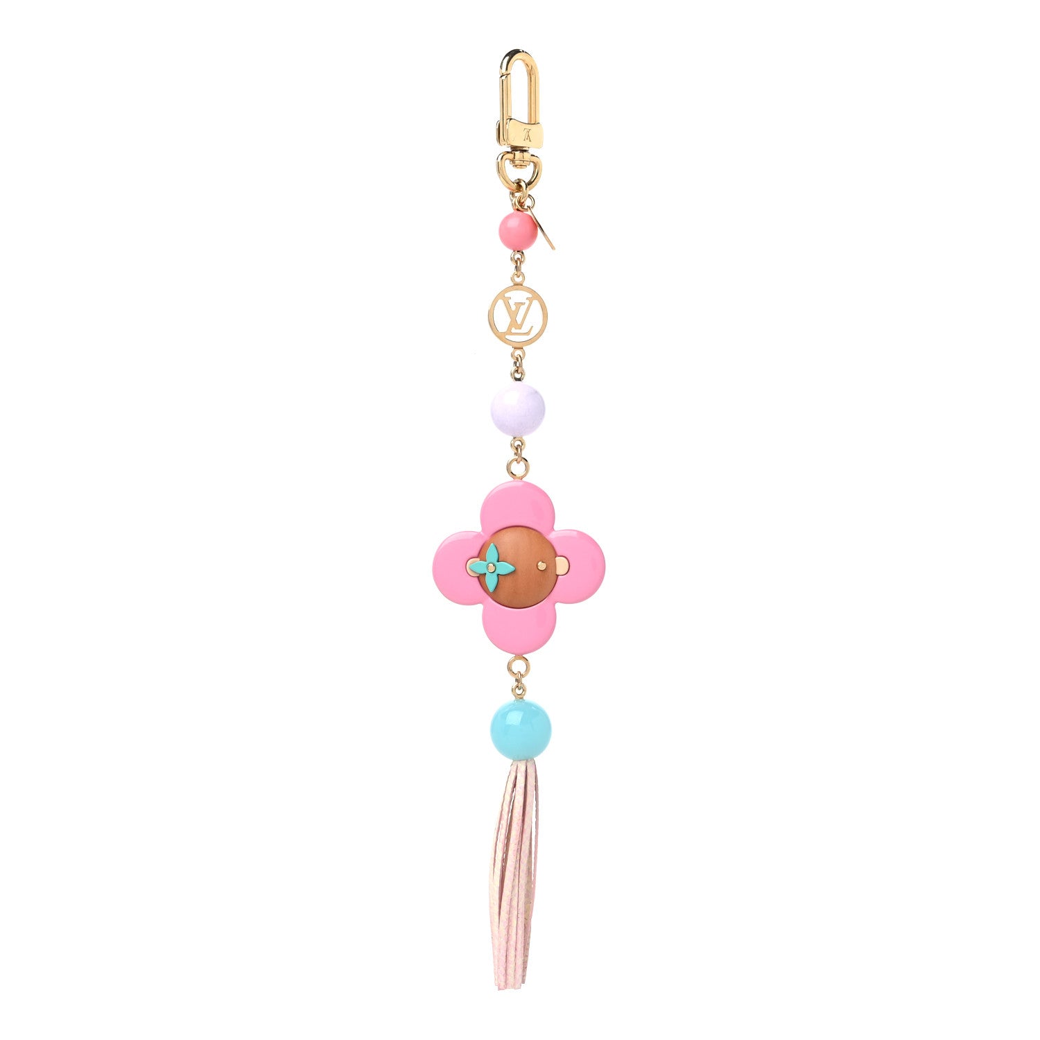 Louis Vuitton Resin Wood Vivienne Bag Charm Fuchsia Ecru White Caramel 1 of 4