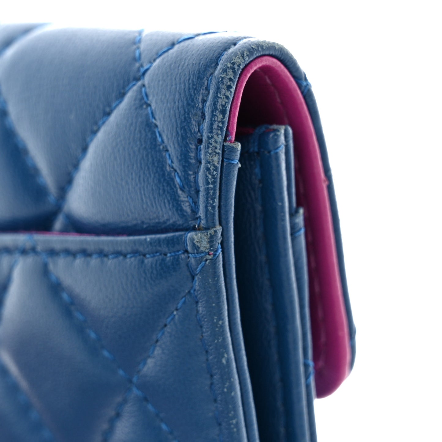 Lambskin Quilted Flap Card Holder Wallet Blue Pink