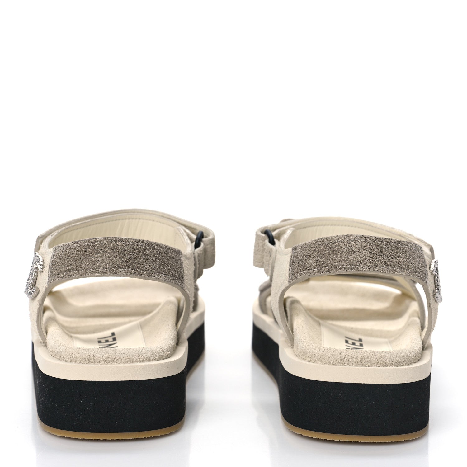 Chanel Suede Calfskin Velcro Flat Sandals 37 Ecru Dark Beige 5 of 8