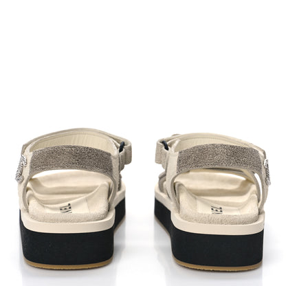 Chanel Suede Calfskin Velcro Flat Sandals 37 Ecru Dark Beige 5 of 8