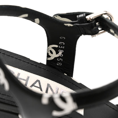 Chanel Printed Lambskin CC Platform Sandals 37 Black White 9 of 11
