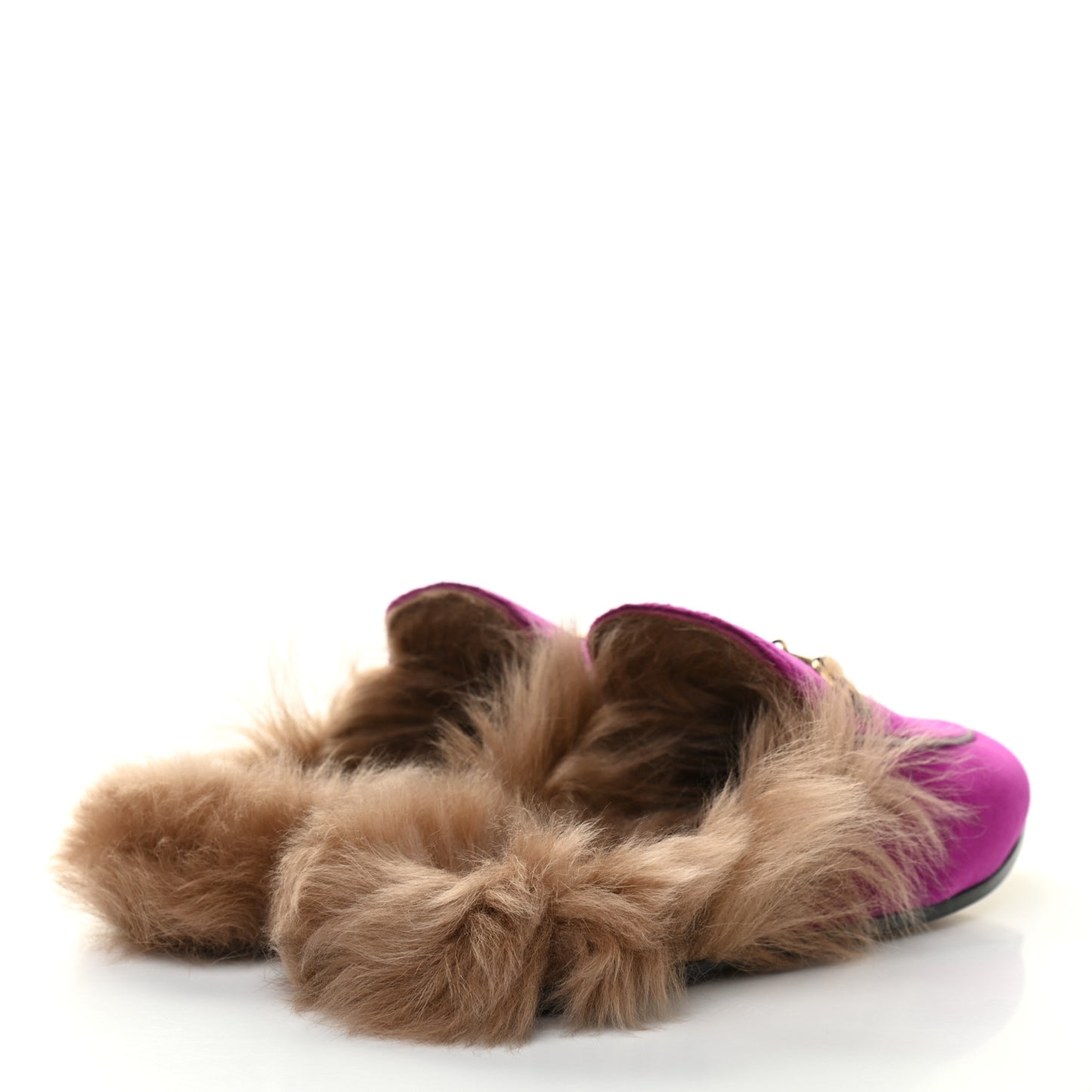 Velvet Fur Womens Princetown Slippers 36.5 Fucsia Violet Cyclamen Natural