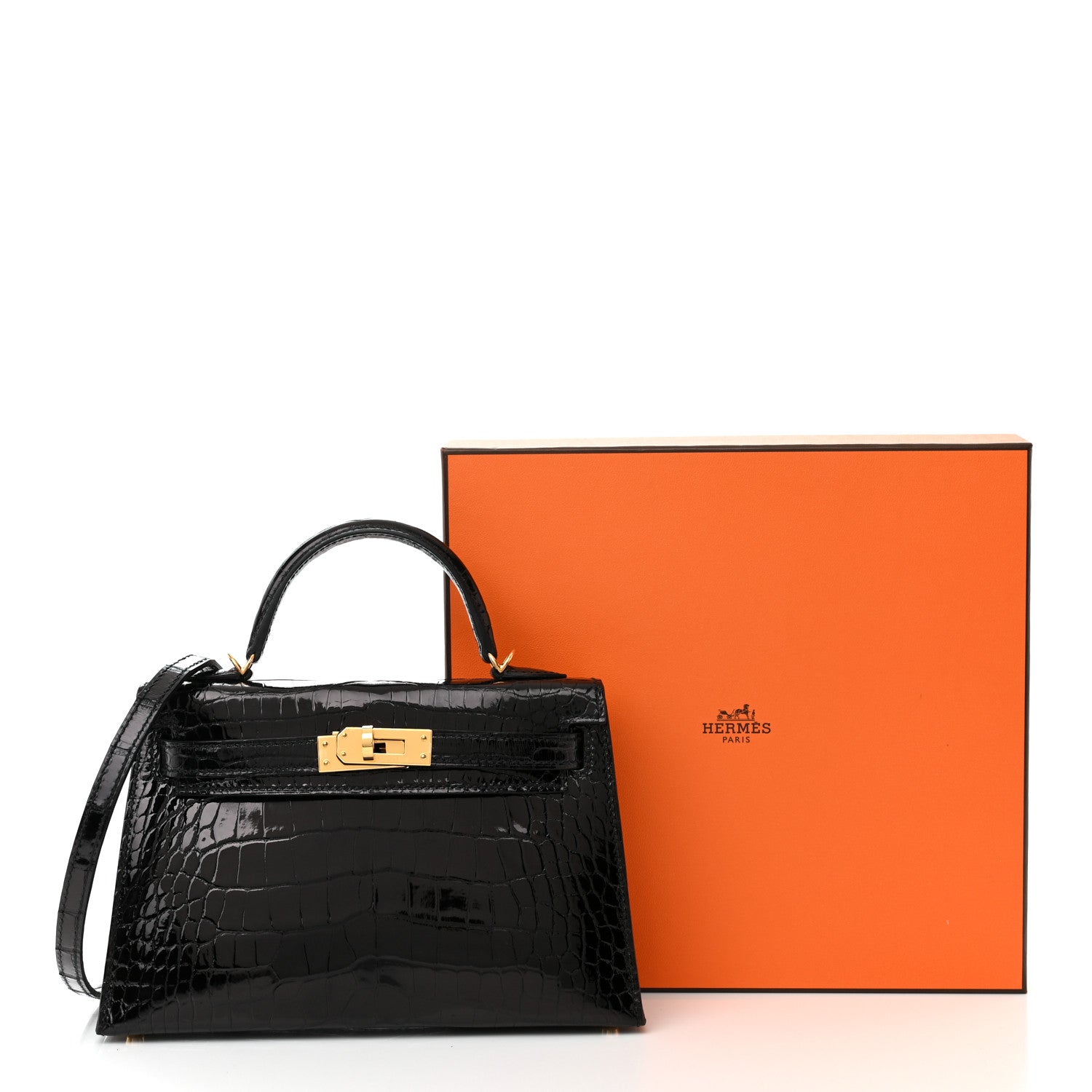 Hermes Shiny Alligator Mini Kelly Sellier 20 Black 10 of 10