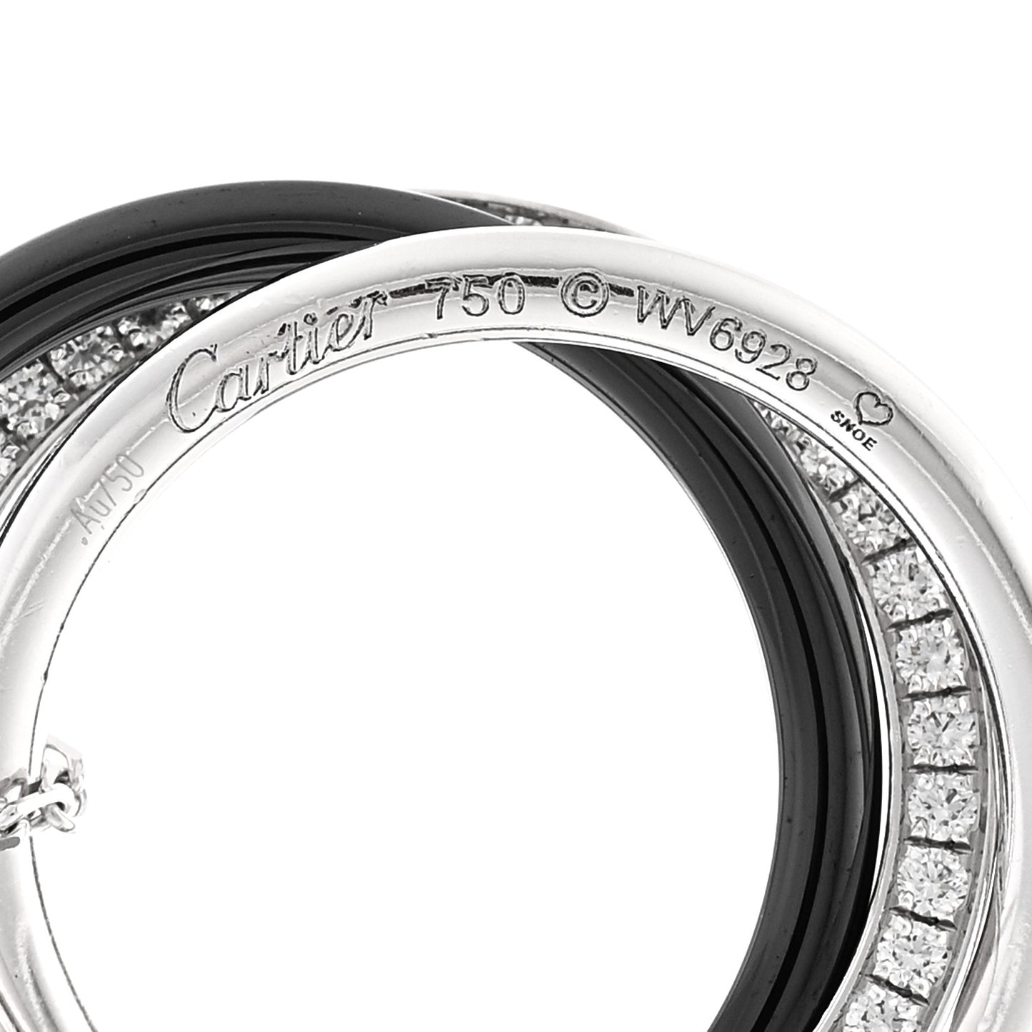 18K White Gold Black Ceramic Diamond Trinity Pendant Necklace