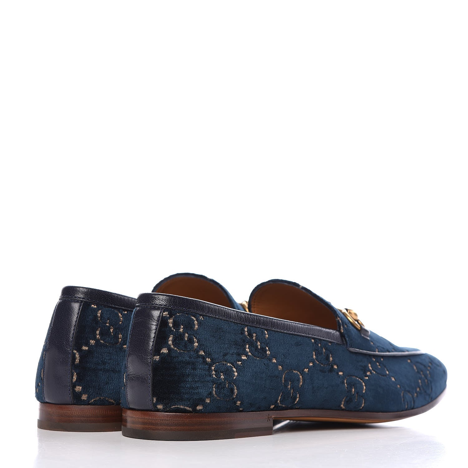 Gucci Velvet GG Monogram Horsebit Mens Jordaan Loafers 10.5 Blue Beige 4 of 11