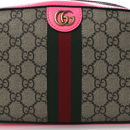 Gucci GG Supreme Monogram Textured Dollar Calfskin Web Ophidia Small Crossbody Bag Beige Ebony Fuchsia 8 of 10