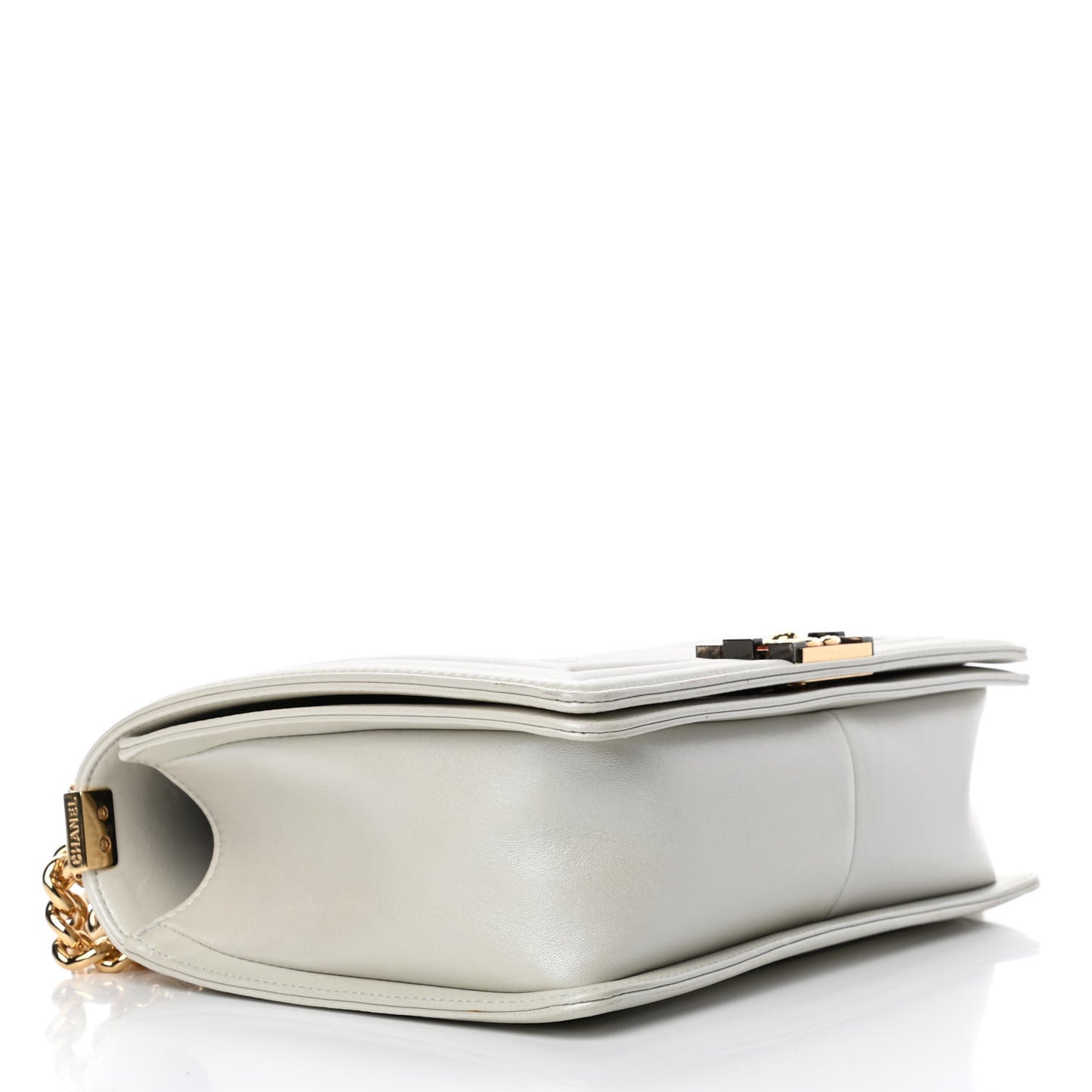 Lambskin Embossed New Medium Boy Cube Flap White