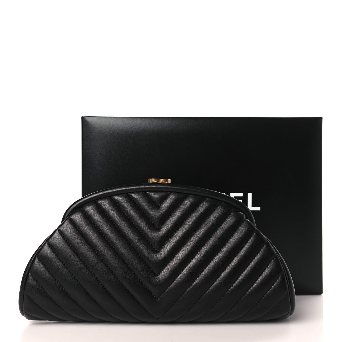 Lambskin Chevron Quilted Timeless Clutch Black