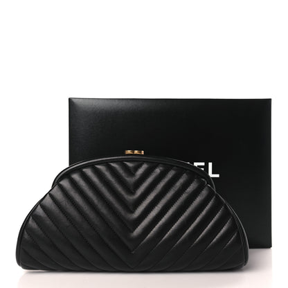 Chanel Lambskin Chevron Quilted Timeless Clutch Black 10 of 10