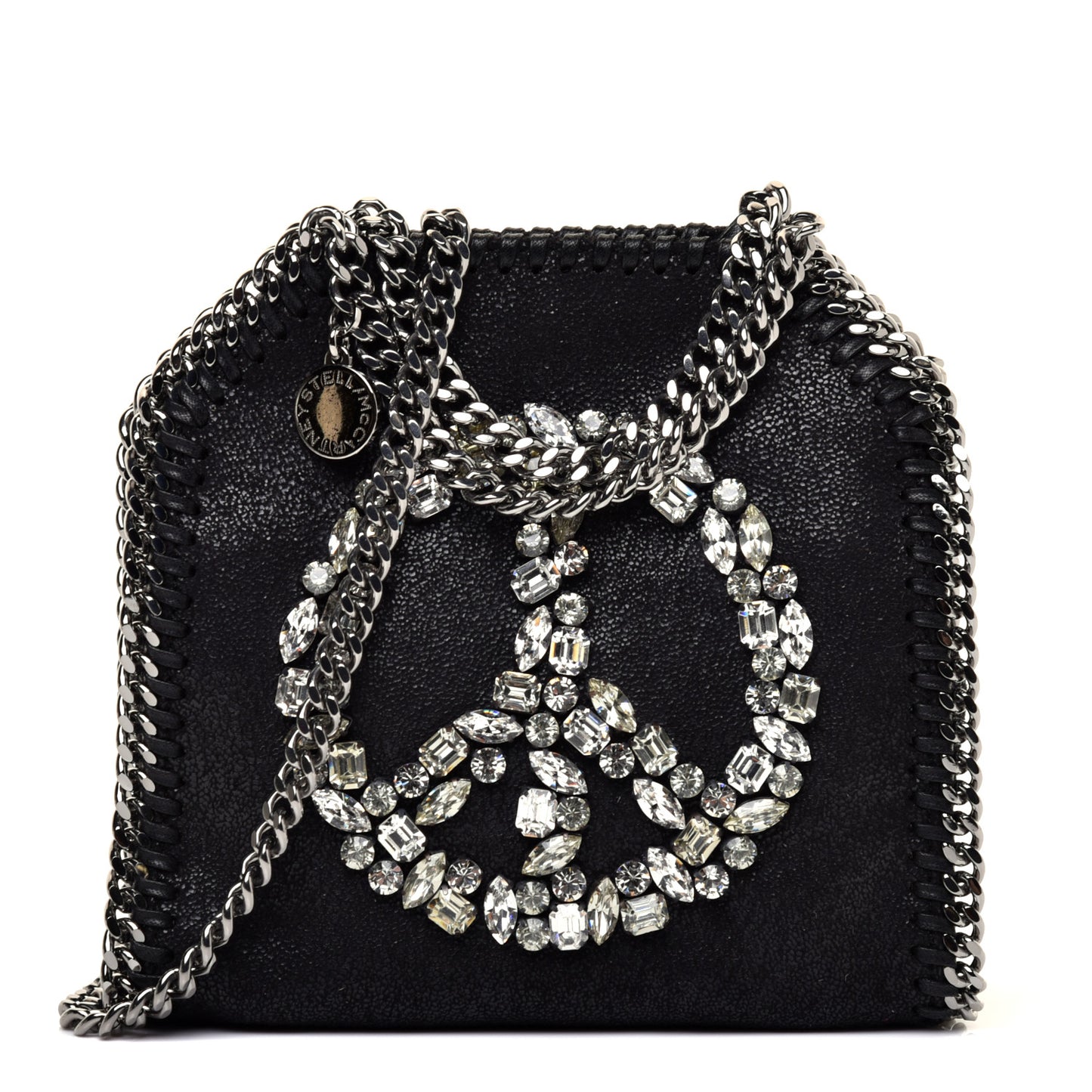 Shaggy Deer Crystal Stones Peace Tiny Falabella Tote Black