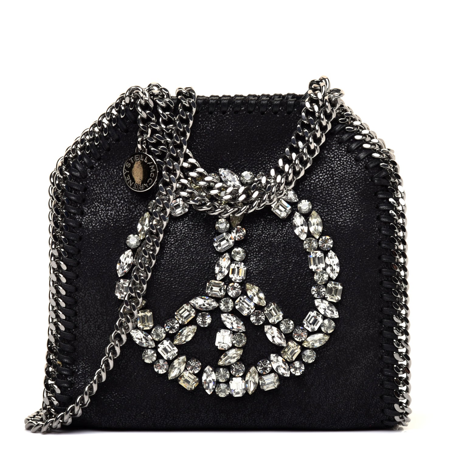 Stella McCartney Shaggy Deer Crystal Stones Peace Tiny Falabella Tote Black 1 of 10
