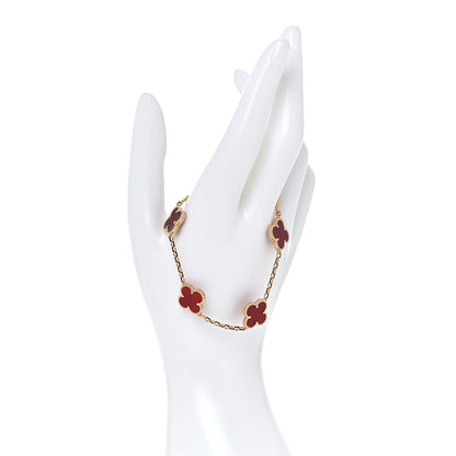 Van Cleef & Arpels 18K Yellow Gold Carnelian 5 Motifs Vintage Alhambra Bracelet 3 of 8