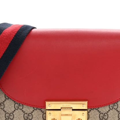 Gucci GG Supreme Monogram Calfskin Web Medium Padlock Messenger Shoulder Bag Beige Hibiscus Red New Rosette 8 of 14